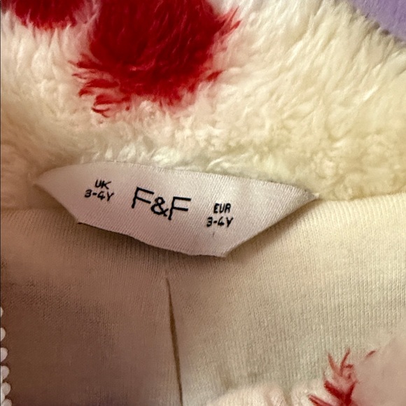 F&F Girls Fleece Cherry Print Zip Through Jacket in Cream 4T - Picture 4 of 7